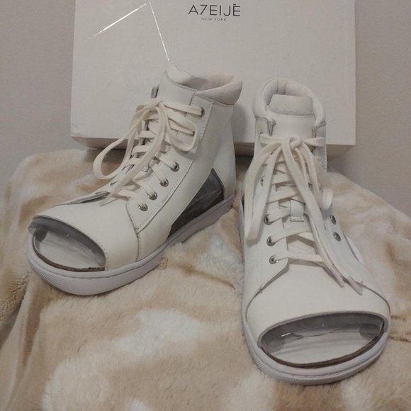 Aeria Nappa Leather Peep-Toe Sneaker Size Misses 10 M - Picture 4 of 10